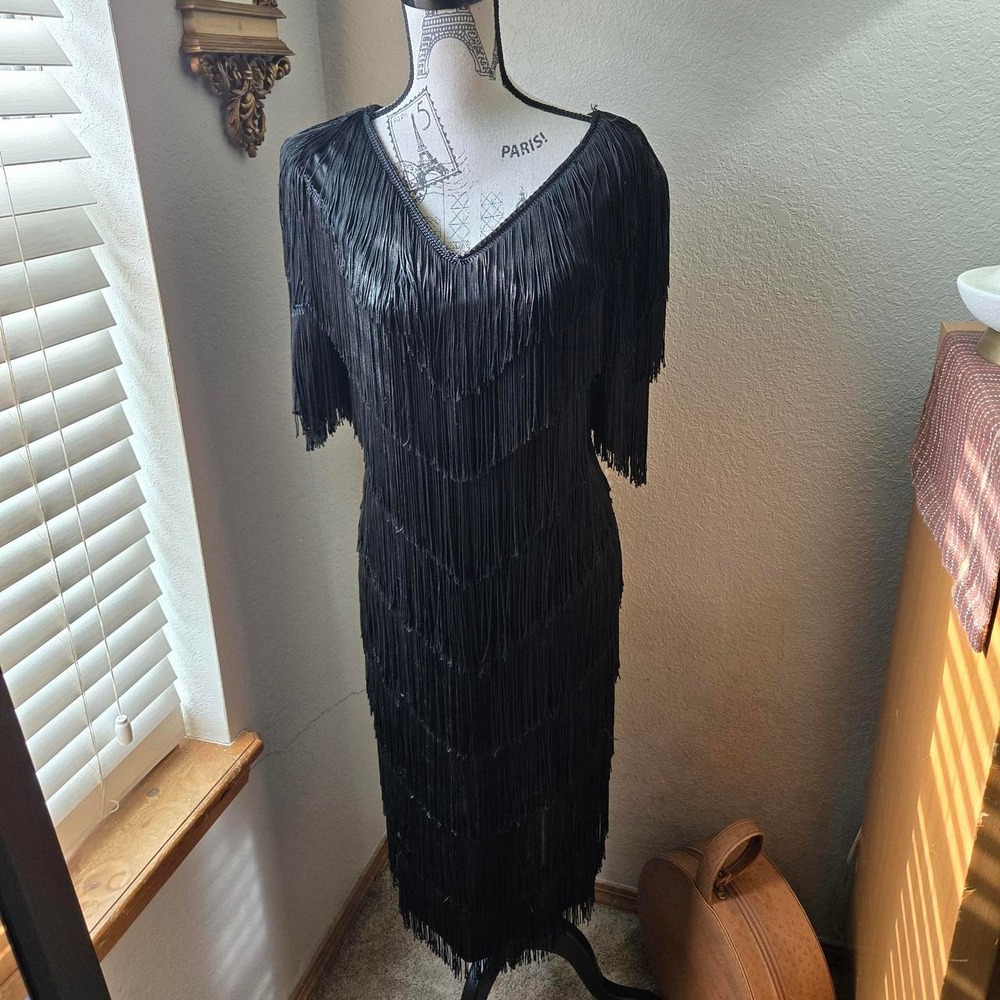 Y2K Mister Jay Black Fringe Cocktail Dress